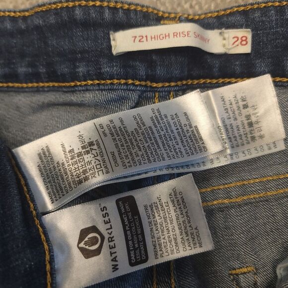 Levi’s 721 High Rise Skinny Jeans Womens 28x28 (Fits 28x27) Blue Stretch Denim - Picture 10 of 12